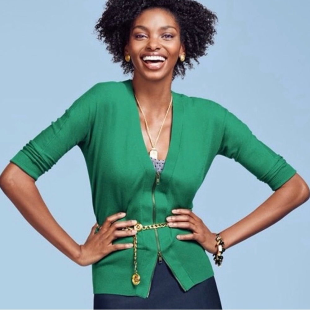 CAbi Banner Emerald Green Sweater #5142 Sz L